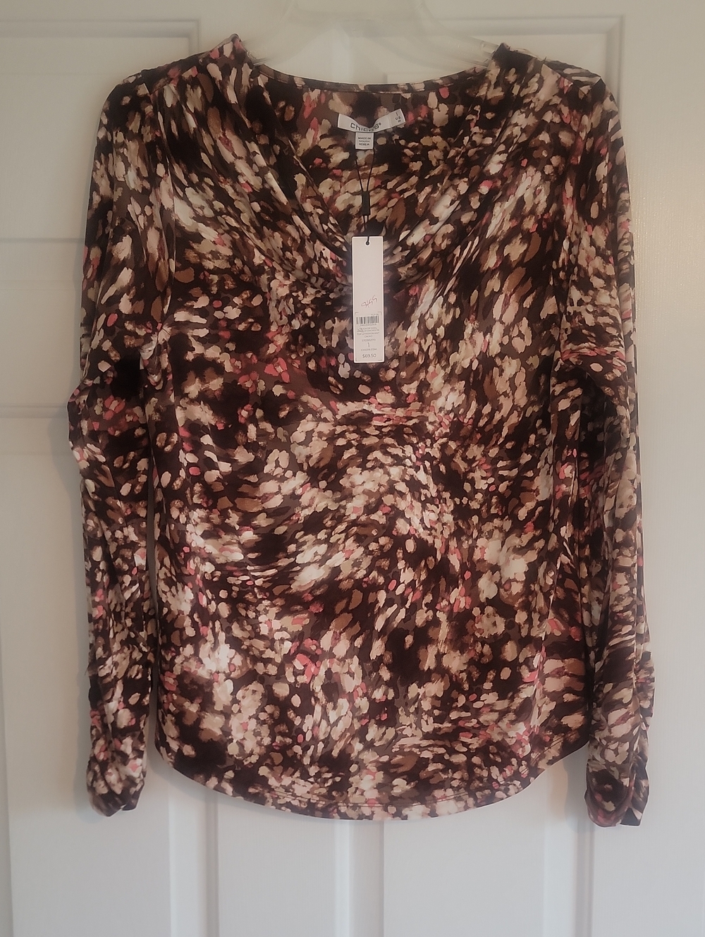 Chico's Touch Of Cool Long Sleeve Top, Fall Palette, Confetti Print, M (1) NWT